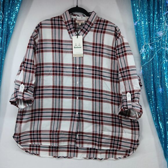 NWT & Bag Barbour Bethwin Button Up Shirt Cloud Check Holiday Plaid Women SZ 14 - Picture 3 of 16